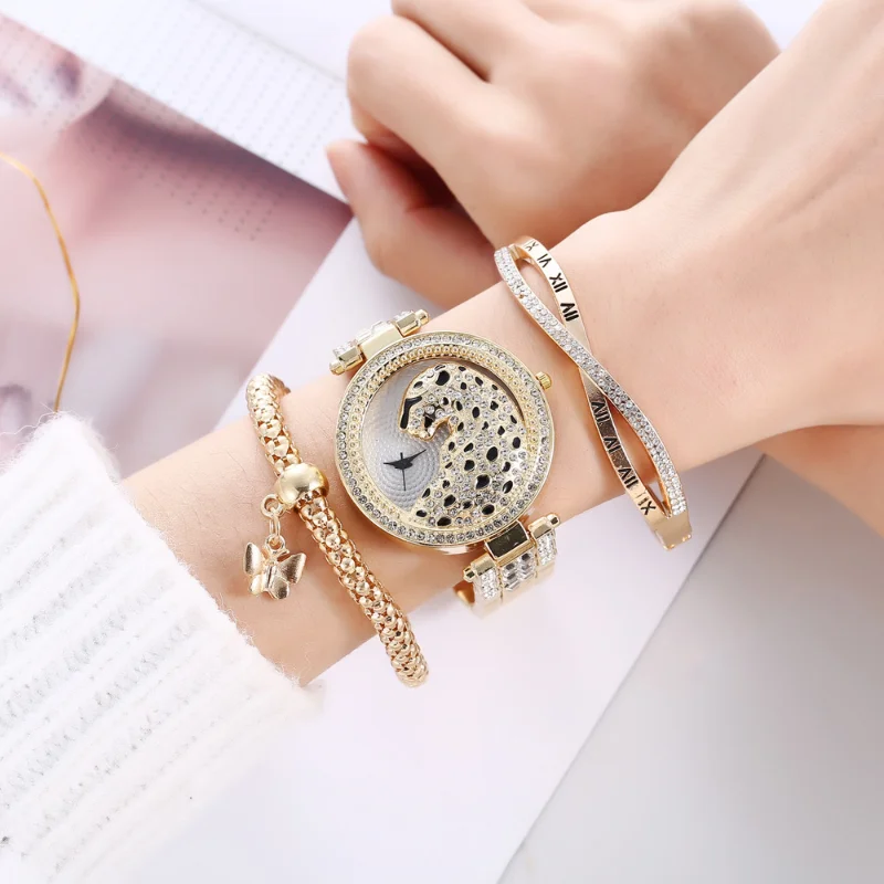 3pcs/set Women Quartz Watch with bracelets Luxury Rhinestone Ladies Wristwatch for Gift  Reloj  Relojes Para mujer