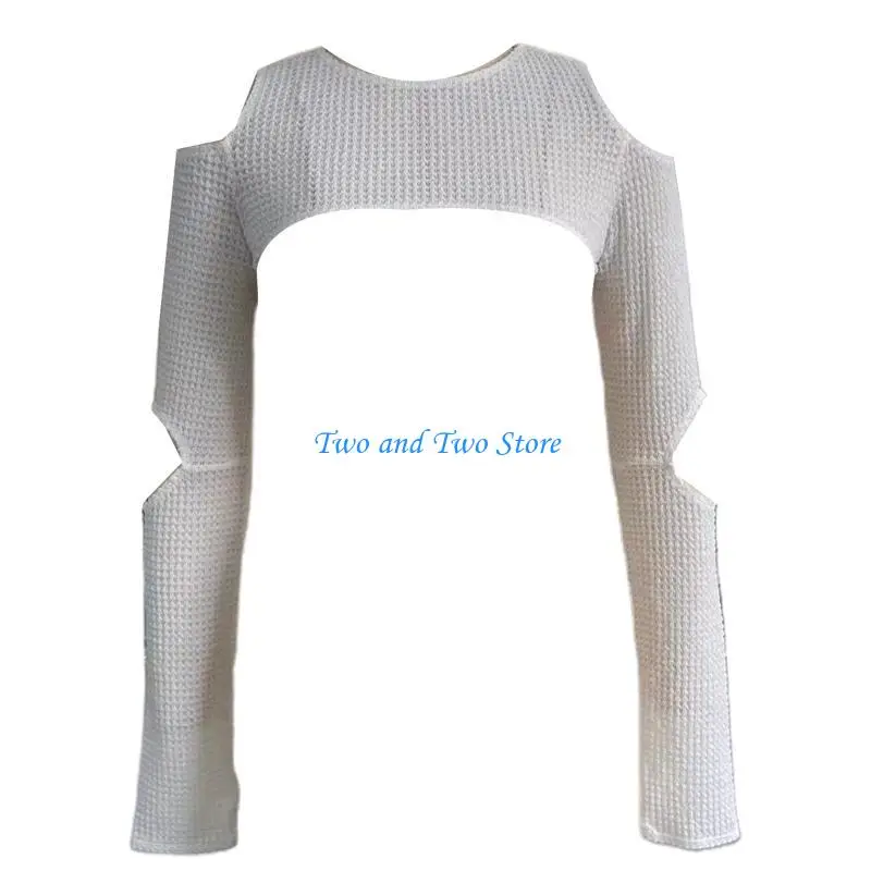 

HX6F Womens Color Long Sleeve O-Neck Pullover Crop Top Ribbed Knit Off Shoulder Bodycon for Sun for Protection Cover Up