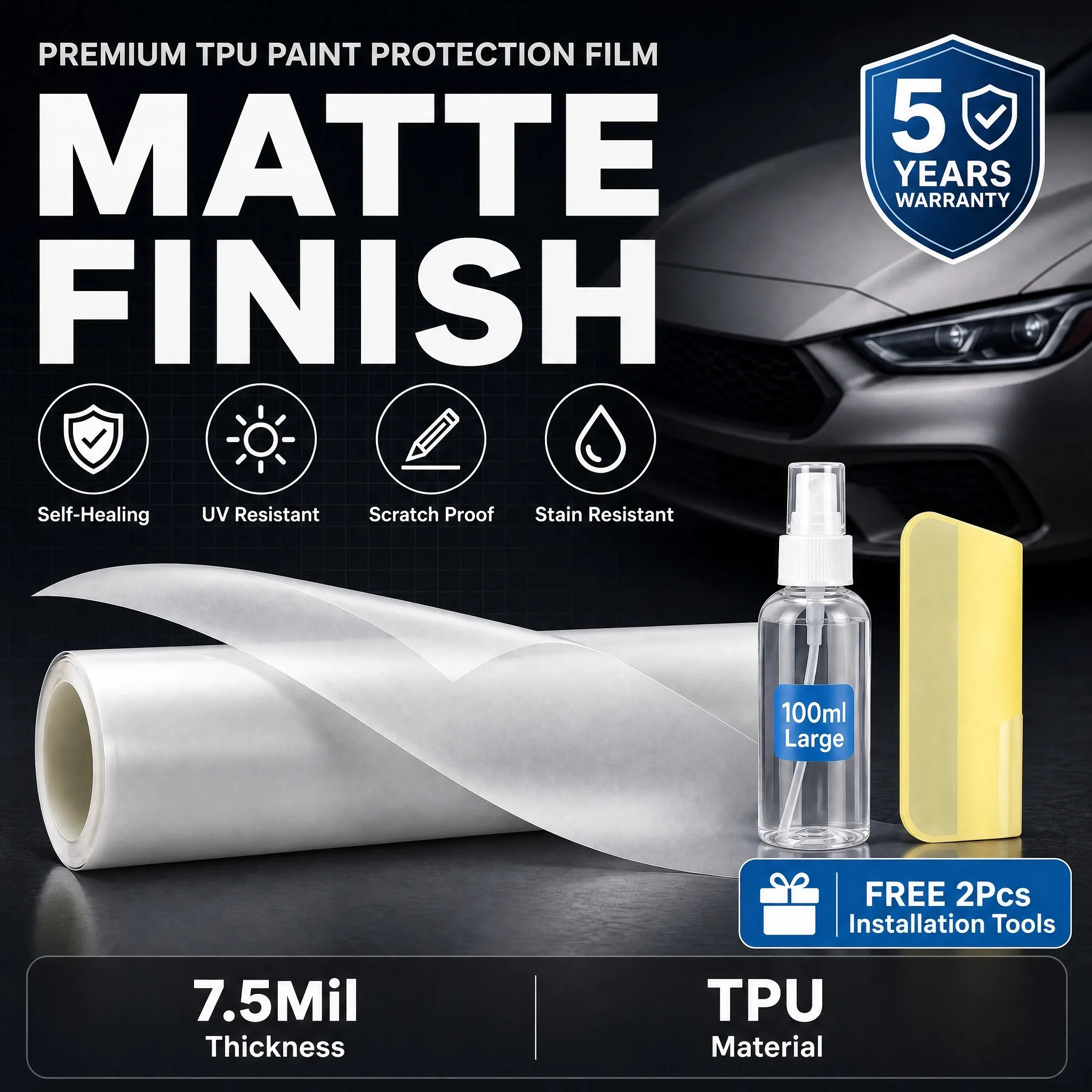 7.5mil TPU Paint Protection Film PPF Clear Car Vinyl Self Healing Anti Scratch MatteTransparent PPF Car Bra for Auto Vehicles