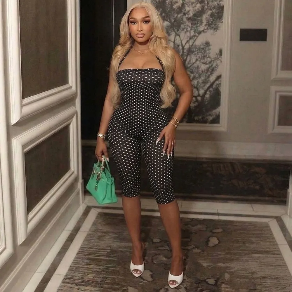 Fashion Halter Neck Off Shoulder Playsuits Sleeveless Skinny Fit Backless Rompers High Waist Bandage Playsuits Street