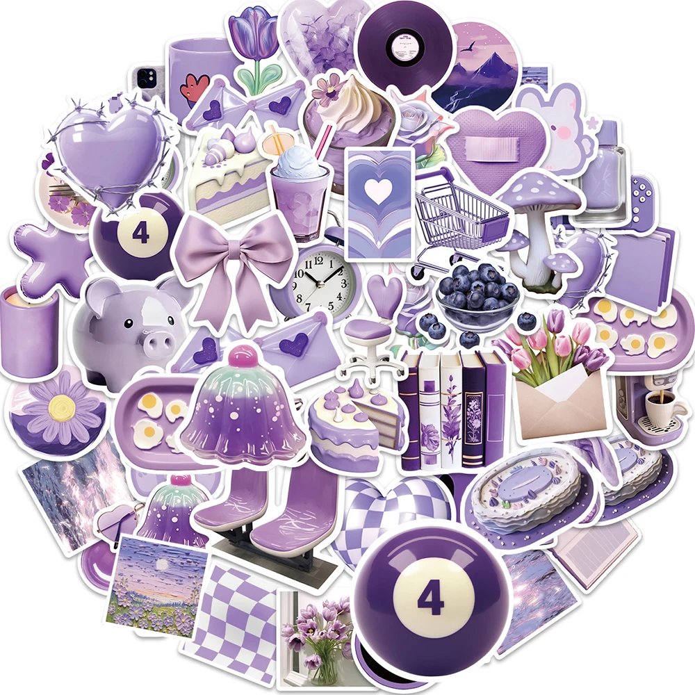 10/30/50pcs Kawaii Cartoon Purple Simple Stickers INS Style Aesthetic Graffiti Decals DIY Suitcase Journal Notebook Cute Sticker