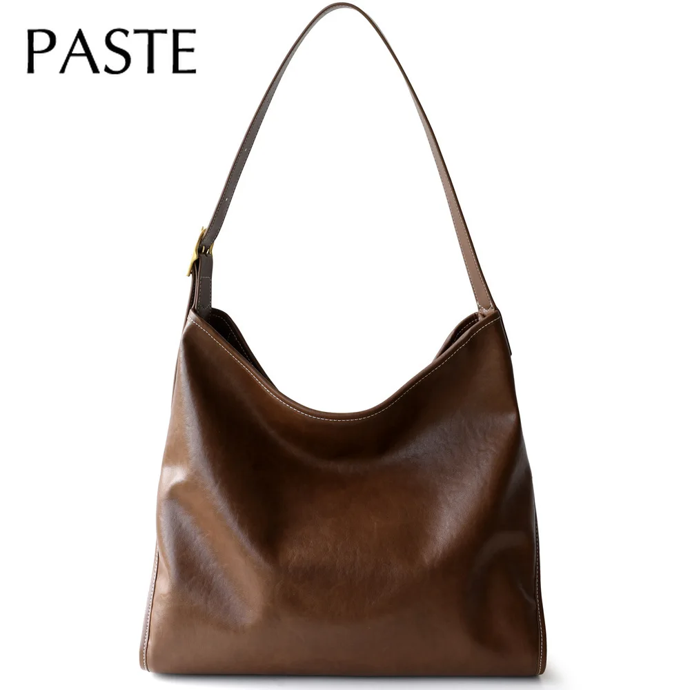 Новая большая вместительная сумка-тоут подмышками из толстой воловьей кожи, женская сумка, роскошная толстая женская дорожная сумка для ноутбука из коровьей кожи Новая большая вместительная сумка-тоут подмышками из толстой воловьей кожи, женская сумка, роскошная толстая женская дорожная сумка для ноутбука из коровьей кожи