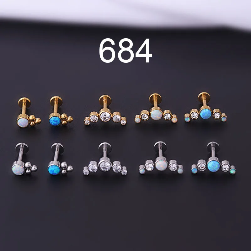 1PC Opal Stone Internal Thread Labret Lip Stud 16Gx8mm Stainless Steel Piercing Earrings Jewelry