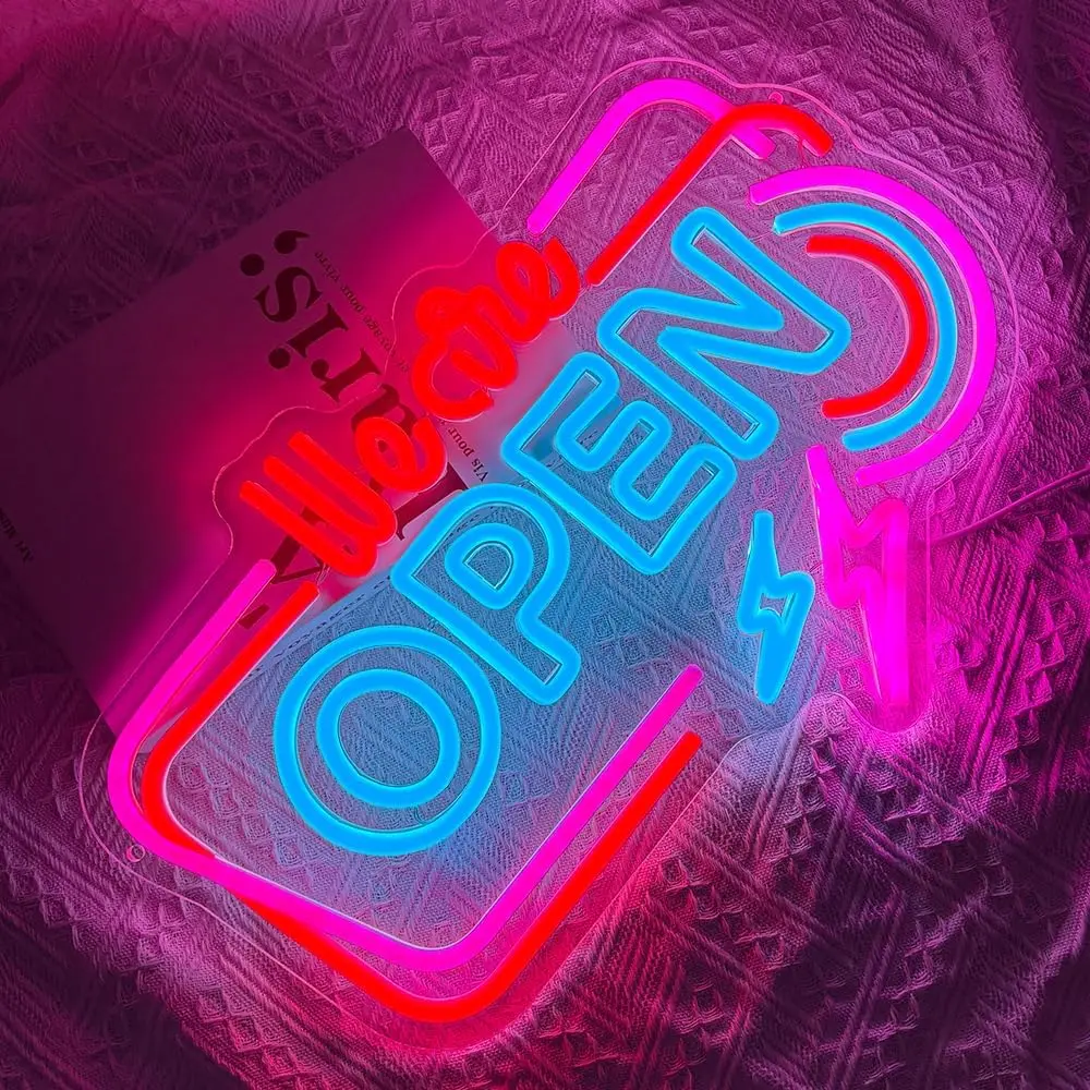We Are OPEN Neon Sign USB Dimmable Neon Light for Store Restaurant Bar Cafe Business Advertising Welcome Sign LED Wall Art Decor