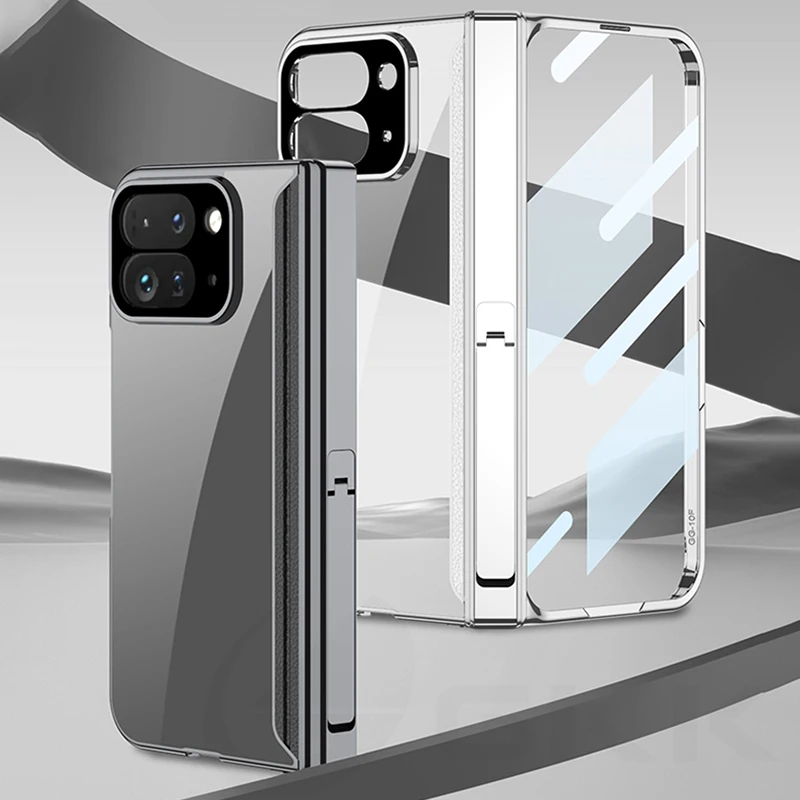 

For Google Pixel 10 Pro Magnetic Hinge Holder Case Fold Plating Clear Front Screen Glass Cover