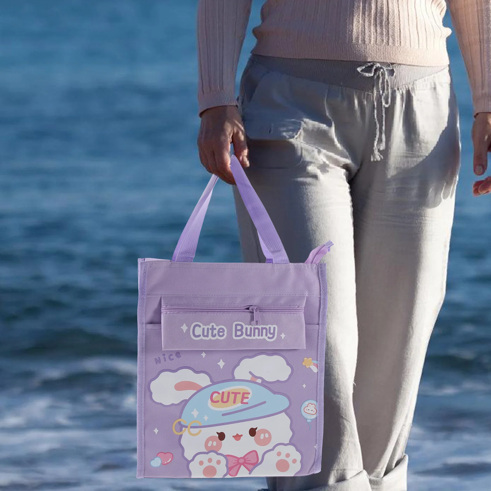 School Tote Bag Large Capacity Anti-Wear PVC Canvas Students Textbook Carrier File Storage Book Bag for School Gym Camping