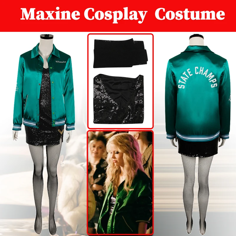 

Maxine Minx Cosplay Green Jacket Sexy Sequin Dress Costume 2024 Movie MaXXXine Costume Women Disguise Fantasia Outfit Halloween