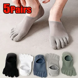 5 Pairs Five Finger Socks Men's Cotton Mesh Short Running Socks Breathable Solid Anti-Slip Thin Invisible Toe Socks