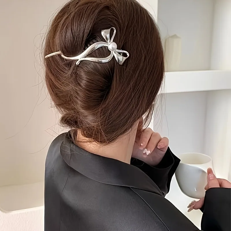 ファッショナブルでエレガントな合金製リボンヘアクリップ、馬の束ね髪クリップ、女性用ヘッドウェア、ポニーテールホルダー、ヘアアクセサリー