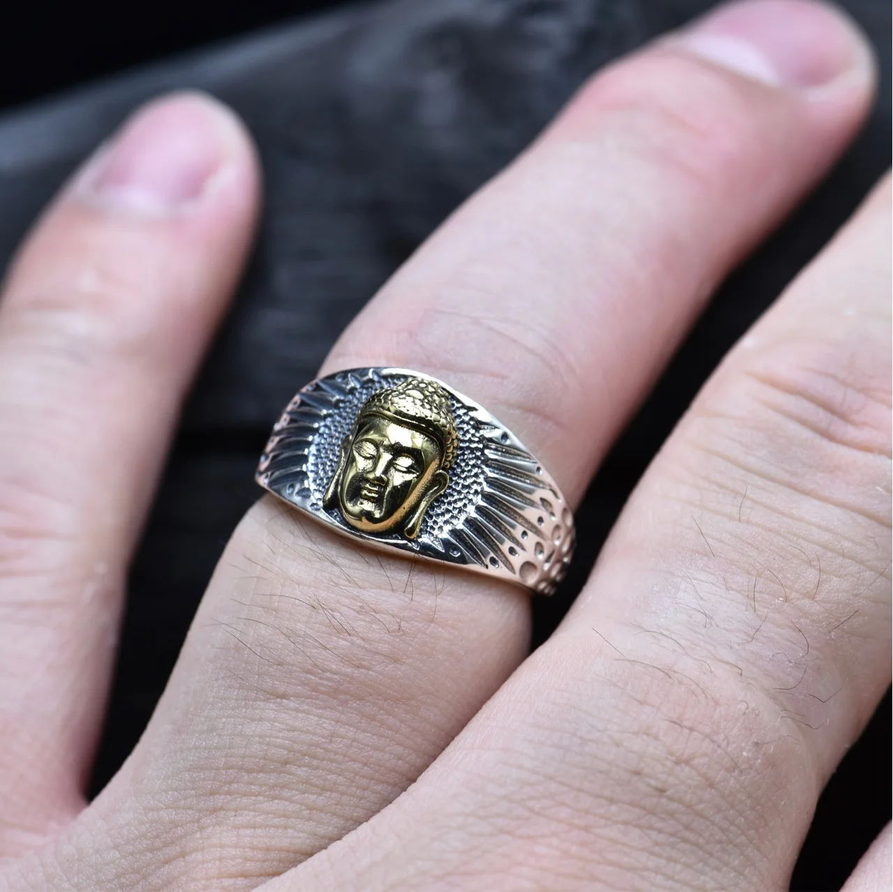 Pure silver handmade ten thousand character ring for men, Thai silver, vintage and personalized ring for women, Buddhist family