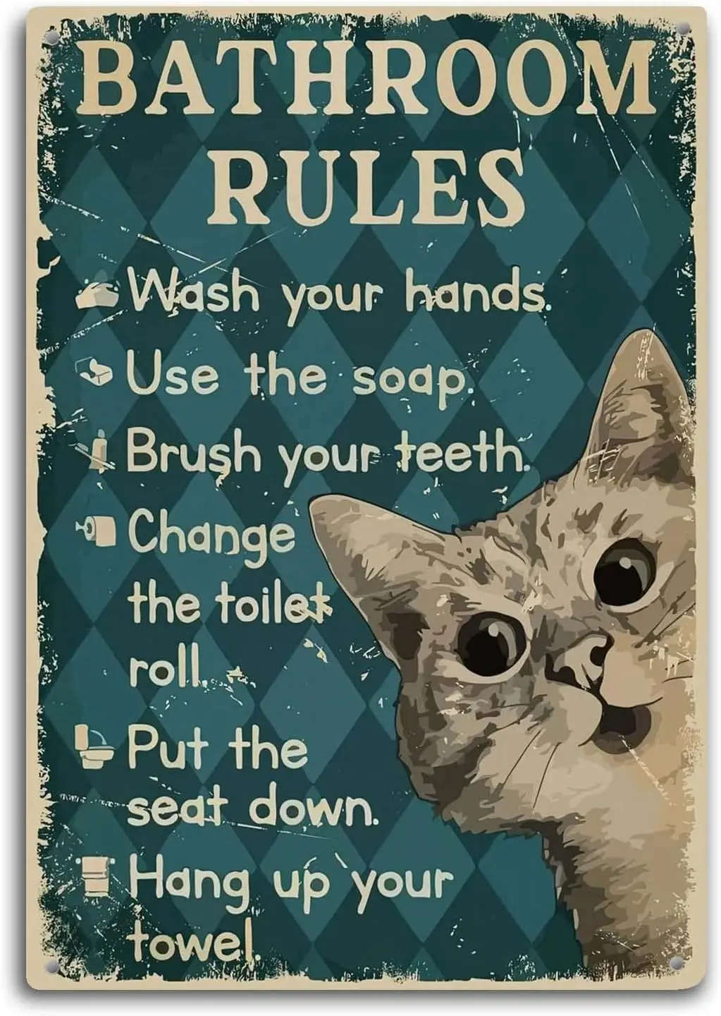 Bathroom Rules Tin Sign Decor Bathroom Wall Art Metal Poster Kitchen Garden Garage Indoor Outdoor Window Decorate 8 X 12 In sign