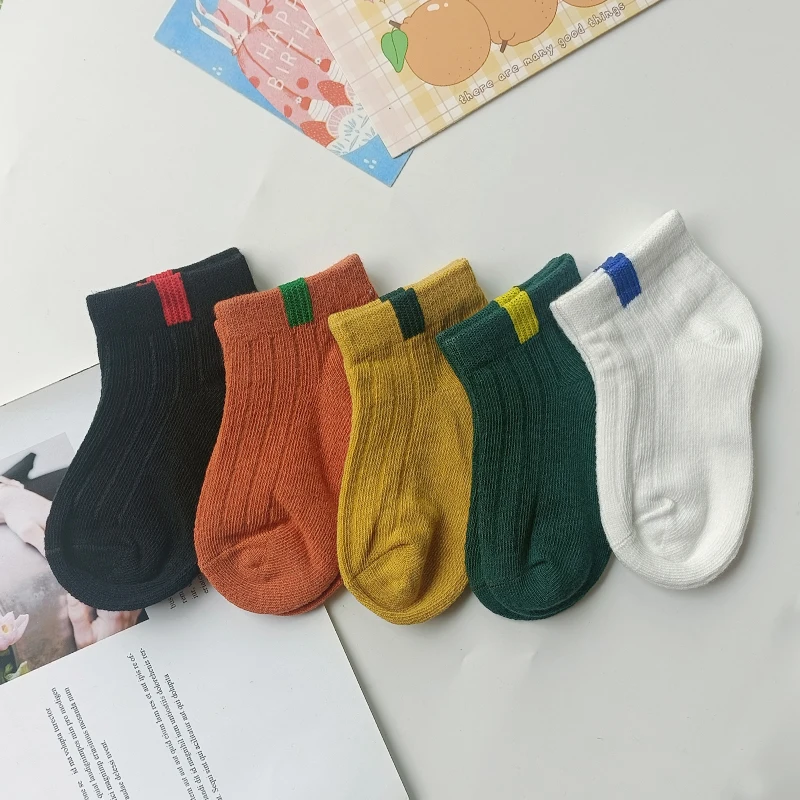 5 Pairs/Lot Children\'s Short Socks Boys and Girls Thin and High-quality Cotton Socks Breathable and Sweat Absorbing Baby Socks