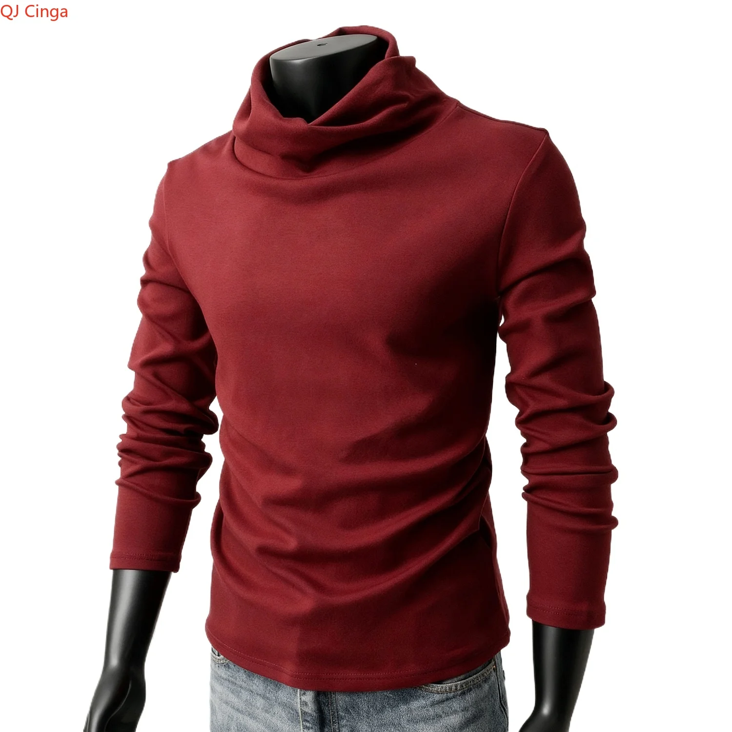 

2026 Spring White Turtleneck Pullover, Asian Sizes Casual Long-Sleeve T-Shirt, Available in Black, Red, Gray, and Coffee Brown.