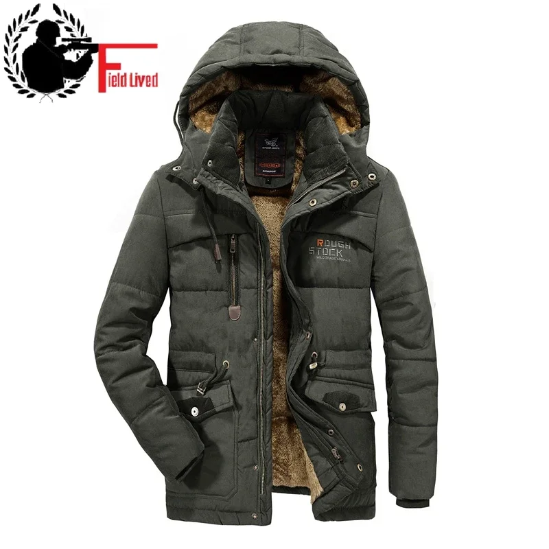 Parka à capuche style militaire pour homme, coupe-vent chaud épais, manteau masculin, veste d'hiver, sourire, grande taille, 5XL, 6XL, 7XL, 8XL