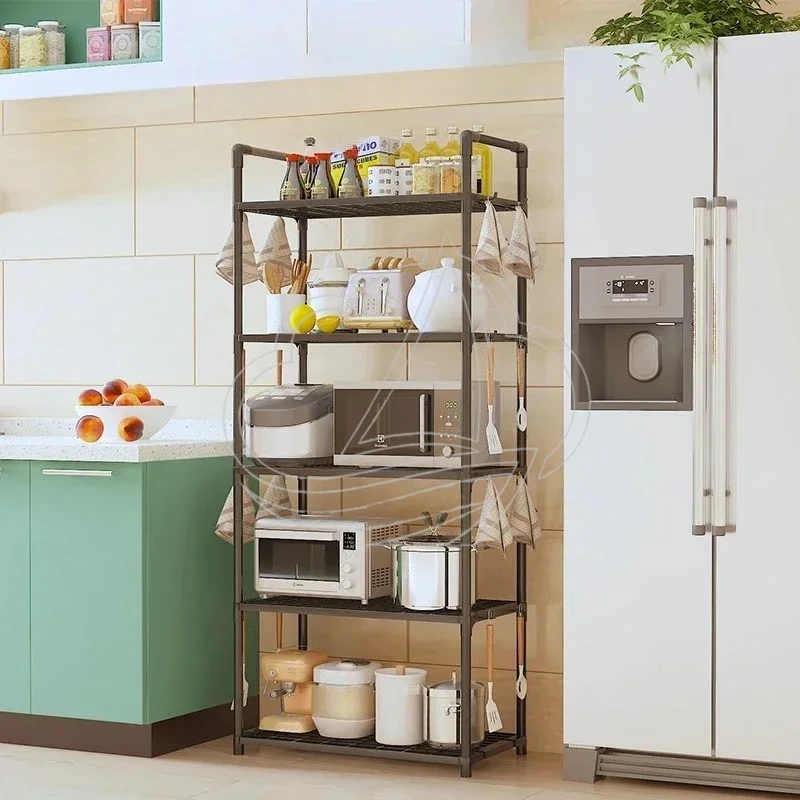 Floor Standing Multilayer Kitchen Storage Shelf Multifunctional Rack for Microwave Pot Organizer