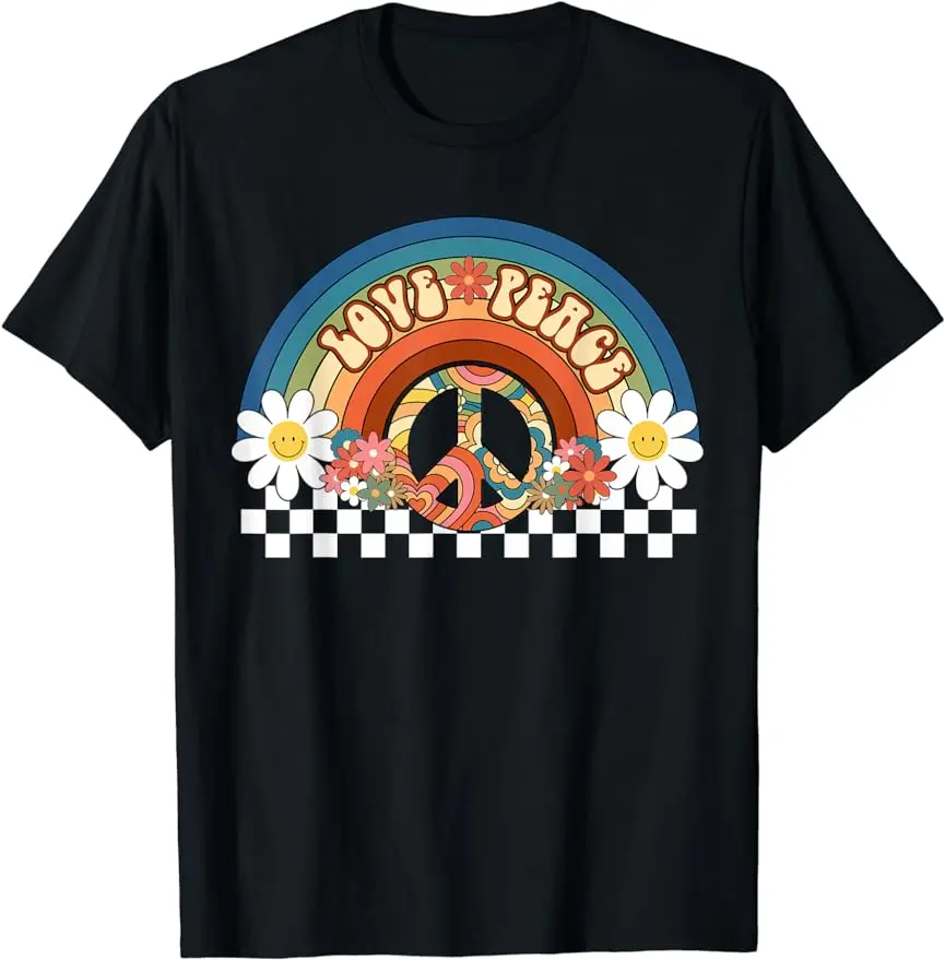 

Vintage Peace Sign Love 60s 70s Hippie Music Costume Woman T-Shirt Man Classic Fashion O-neck Quick Drying Printed T-shirt