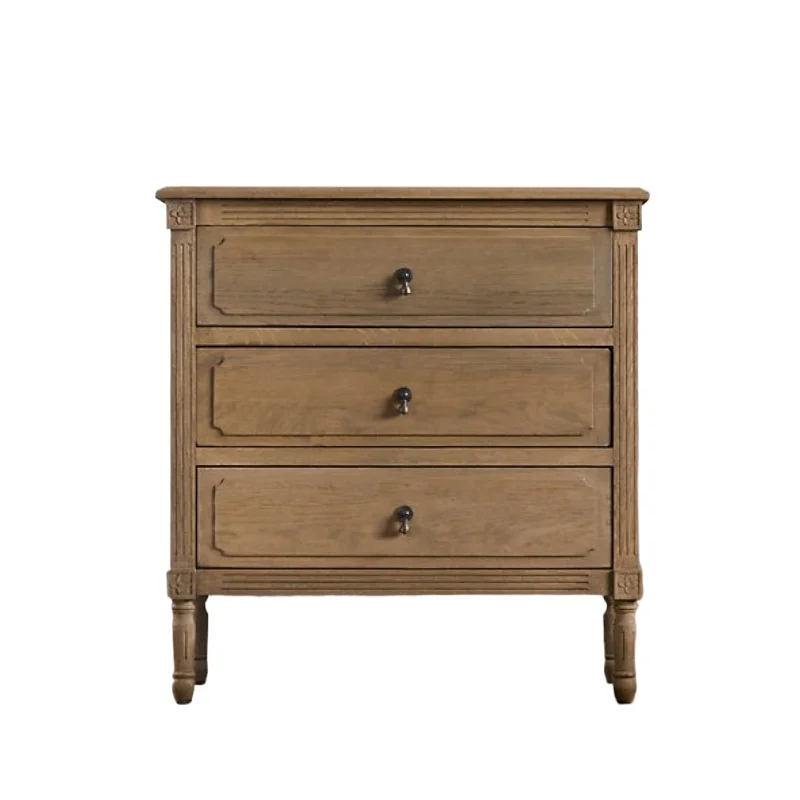 

French solid wood bedside table, simple Nordic ash wood bedroom locker American retro bed