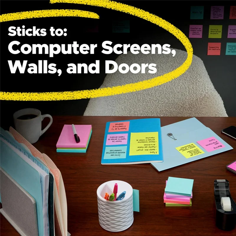 

AT82-Sticky Notes, 24 Sticky Note Pads, Office Products, Sticky Notes For Vertical Surfaces, Monitors, Walls