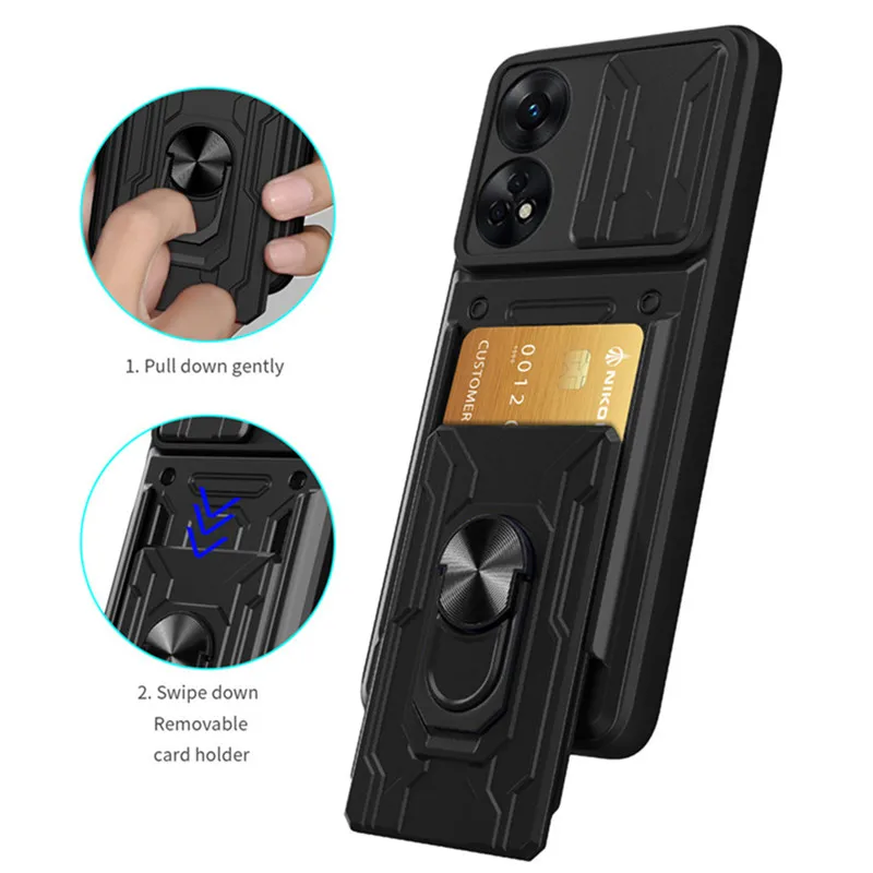 For Oppo Reno 8T 4G Case Card Slot Armor Phone Cases for Reno8 T Renault 8T Reno8T 4G CPH2481 6.67 Magnetic Ring Back Cover