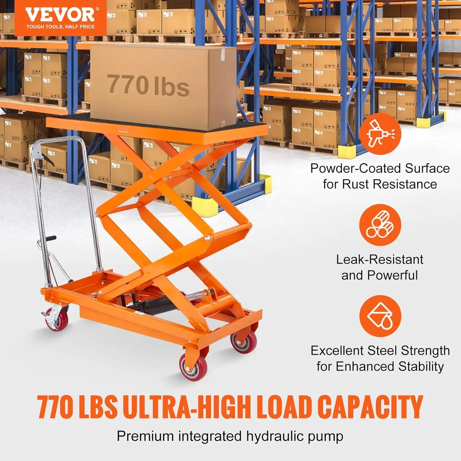 TFD35 Hydraulic Lift Table Cart, 770lbs Capacity 59