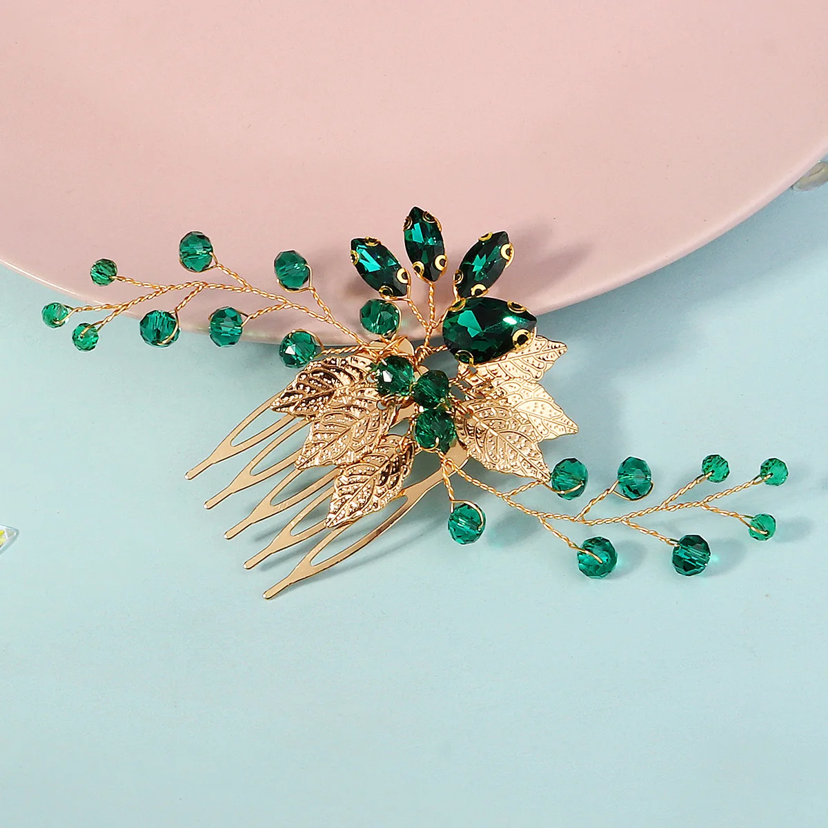 Mode Grün Haar Kamm & Pin Set Strass Kristall Haar Clip Kopfschmuck Braut Hochzeit Schmuck Zubehör Brautjungfer Geschenk – Detail 11