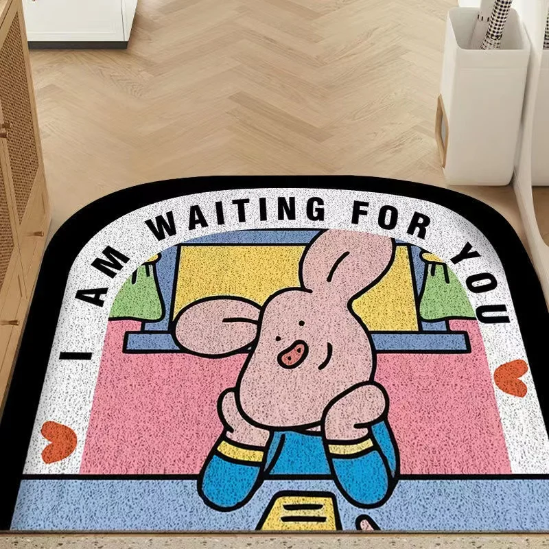 Cartoon Cute Pig Sand Scraping Door Entrance Welcome Mat Hallway Bath Nonslip Rug Dust Removal Carpet Wire Loop Footpad Doormat