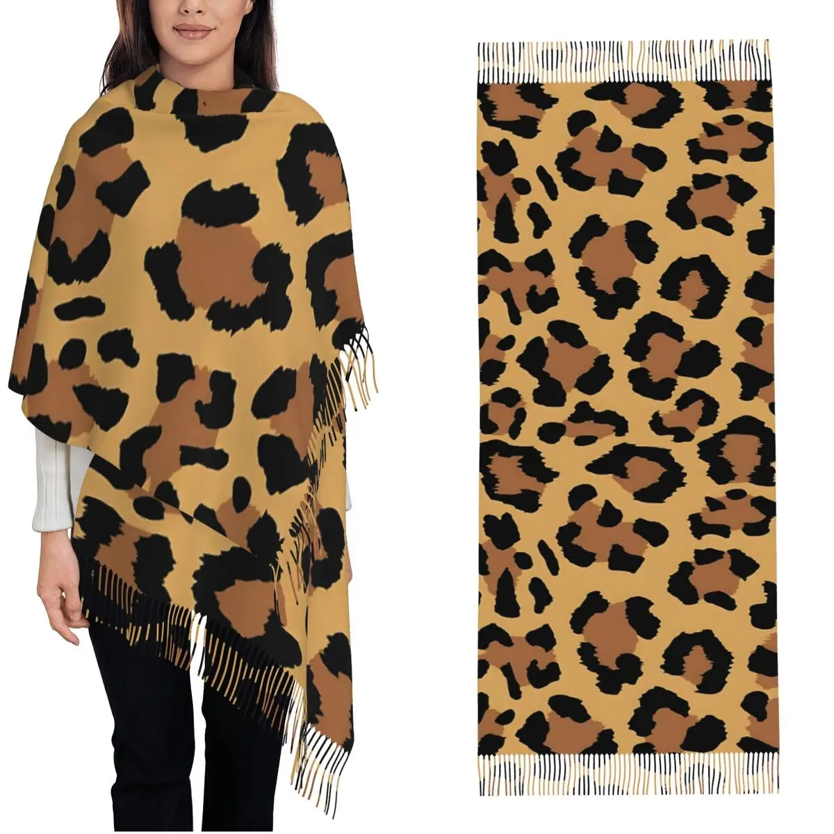 

Теплый шарф, зимний коричневый леопардовый узор, шаль, бандана на заказ, женские y2k, крутые большие шарфы