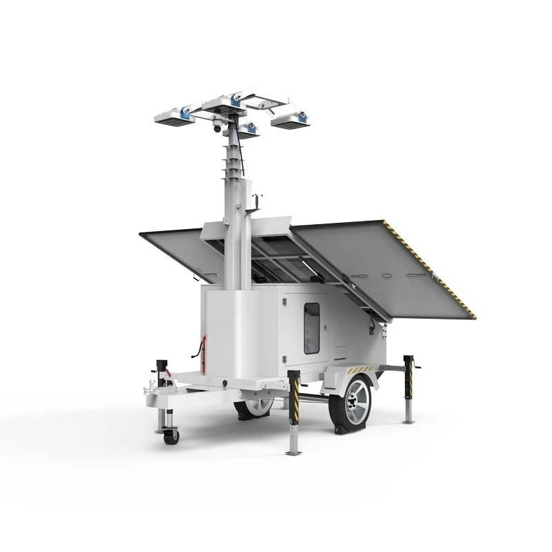 IP65 Rated Solar-powered mobile light tower with White Emitting LED Lighting System for Disaster Relief Camp Safety