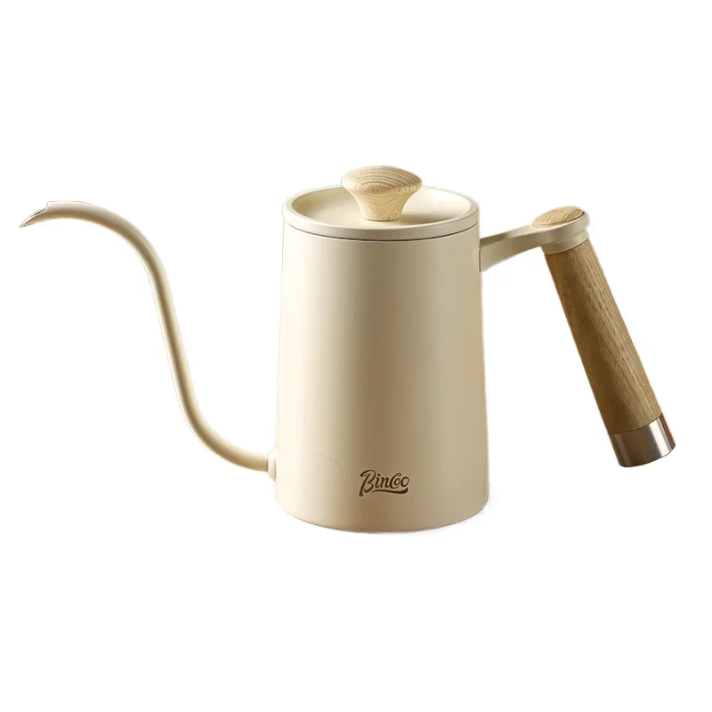 

Hand punch coffee pot 304 stainless steel long mouth thin mouth pot anti-scalding solid wood handle hand punch pot 600ml