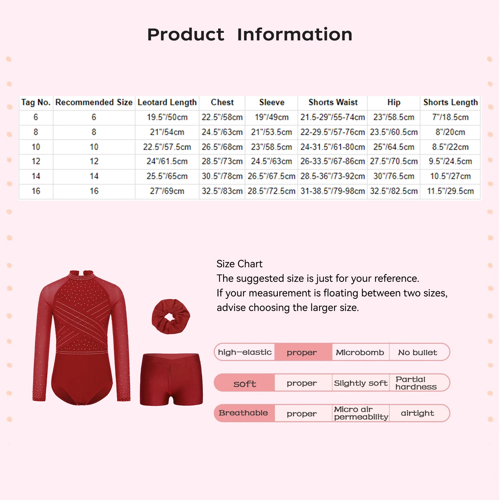 Fantasia de ginástica para meninas, 4 unidades, malha transparente, mangas compridas, collant + shorts + leggings + faixa de cabelo, roupa de dança para patinação artística