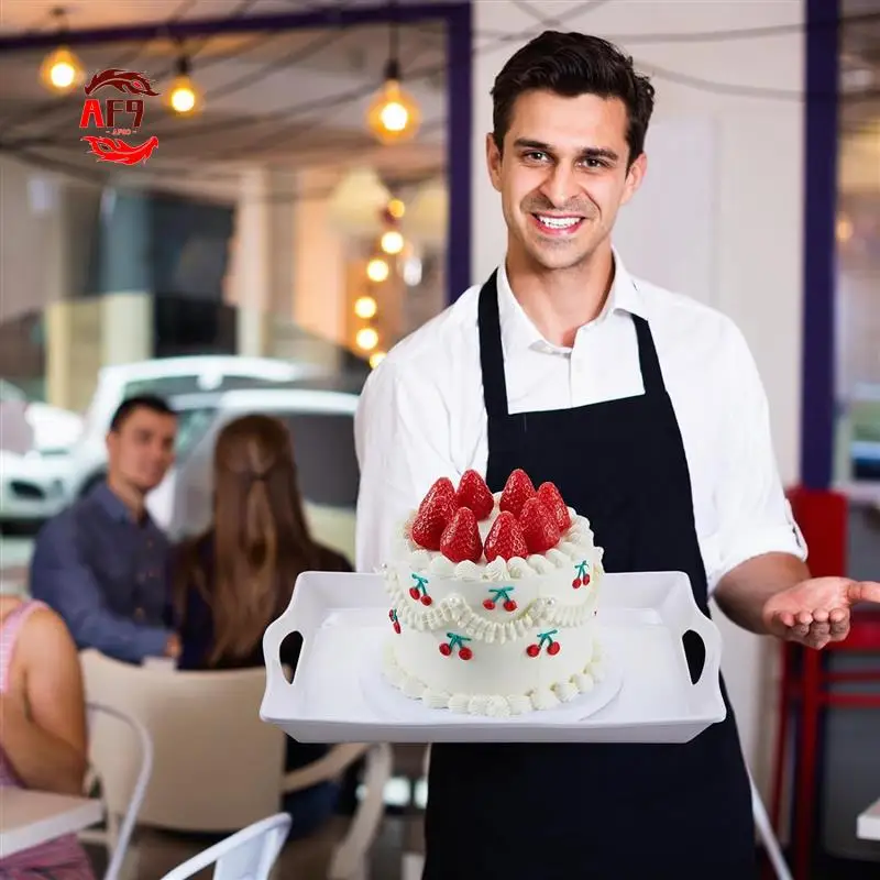 

AF90-4 Pcs Food Serving Trays For Party Plastic Trays With Handles 13 X 10 Inch Rectangular Buffet Plastic Serving Trays