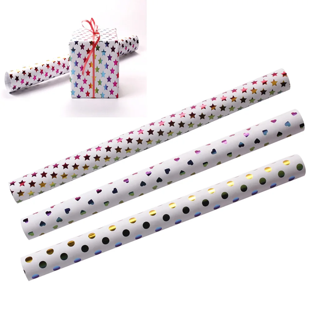 

3Pcs Gift Packaging Paper Roll Flower Wrapping Paper Star Dot Hearts Patterns for Birthday Flower Bouquet DIY Projects