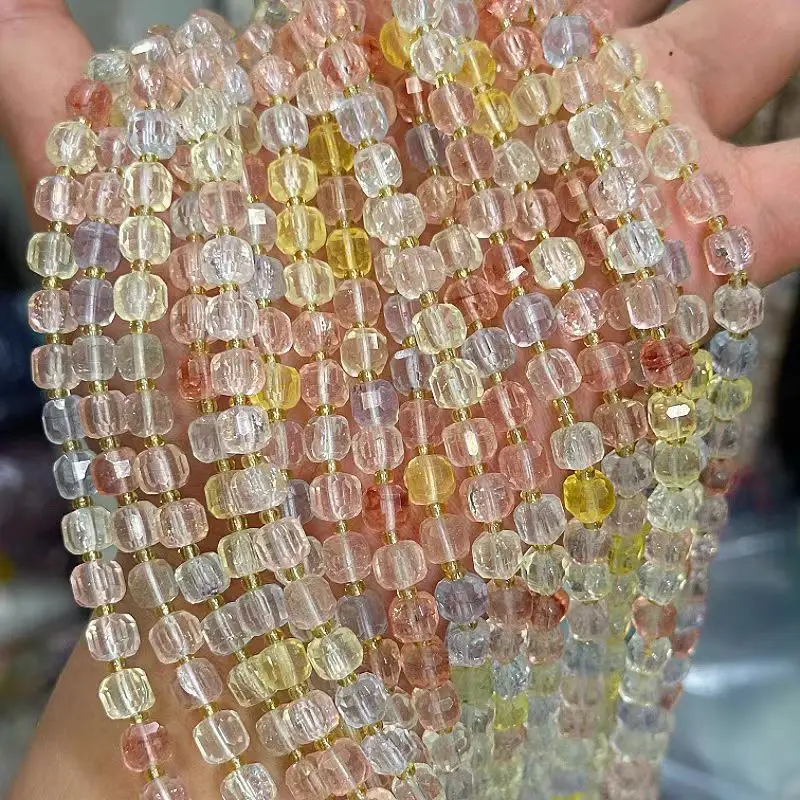 Quartz multicolor Square faceted 6mm 8mm  Wholesale for DIY  jewelry necklace 38cm LOOSE BEADS