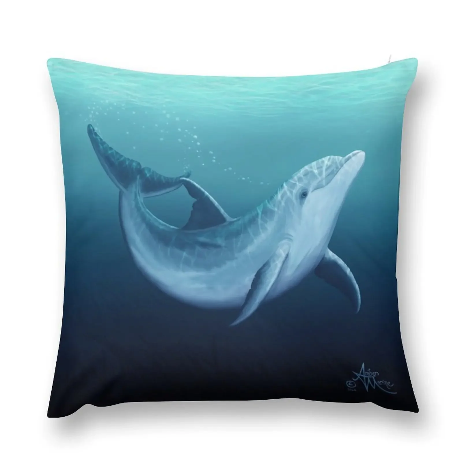 Riversoul Blue by Amber Marine ~ bottlenose dolphin digital painting, art ? 2014 Throw Pillow Cushions Home Decor pillow