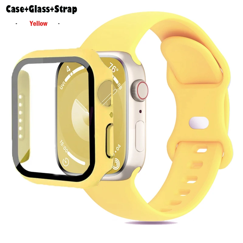 Vetro + custodia + cinturino per cinturino Apple Watch 44mm 41mm 45mm 40mm 38mm 42mm bracciale in Silicone serie iWatch 9 8 3 4 5 6 se 7 cinturini