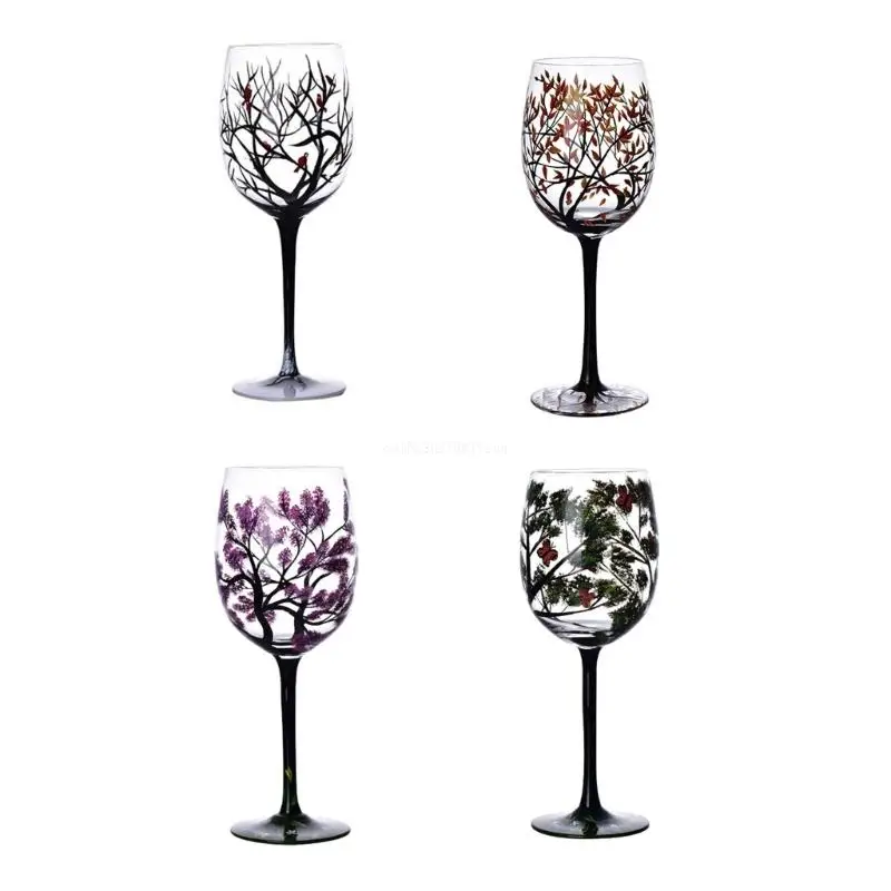 Four Seasons Tree Wine Glasses Unique Hand Painted Wine Glass Easy to Use Dropship