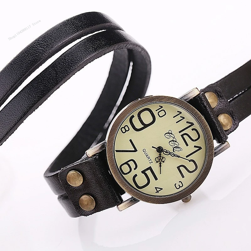 Relojes informales con esfera árabe Unisex, relojes de pulsera Vintage de cuero largo para mujer, relojes de pulsera de cuarzo para hombre, reloj femenino