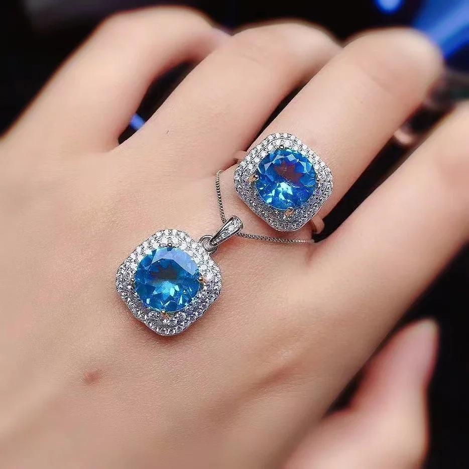 Dazzling Topaz Pendant Topaz Ring Jewelry Set for Wedding 10mm Natural Topaz Jewelry Set Solid 925 Silver Gemstone Jewelry Set
