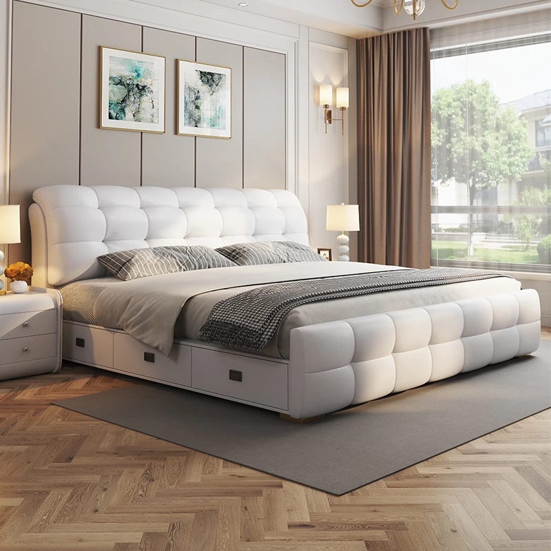 

Storage Sleeping Massage Bed Bedroom Queen Double Modern Luxury Bed Simple Mobile Safe Letto Matrimoniale Lounge Suite Furniture