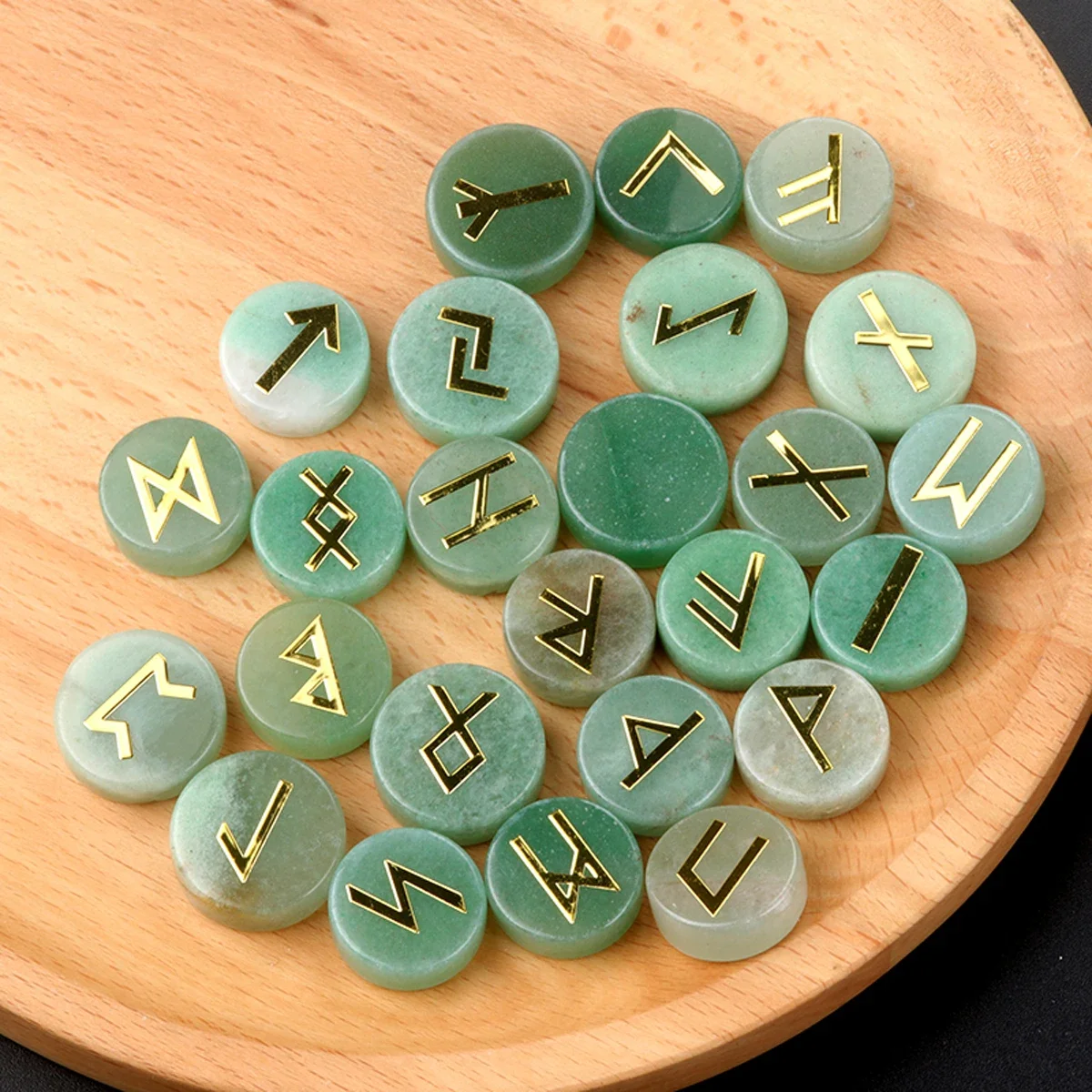 25pcs Natural Crystal Runes Signs Roundel Stone Runic Alphabets Letters Sacred Symbol Healing Gem Energy Amulet Reiki Chakra Set