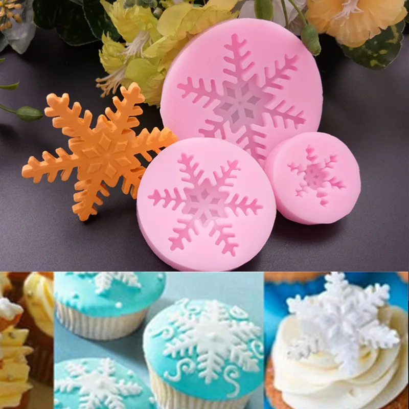 3 pz/set Di Natale Fiocco di Neve Stampo In Silicone Fiore di Neve Del Cioccolato Fondente Gumpaste Sugarcraft Della Muffa Della Torta Che Decora Gli Attrezzi H521