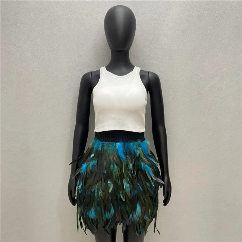 Stretch Waist Skirt Punk Style Hand-stitched Feather Skirt for Halloween Party Stage Performance Sexy Kawaii Women for Festival