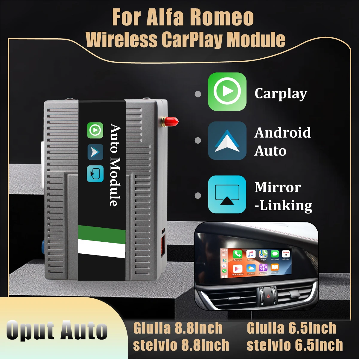 

Wireless CarPlay Module Apple Android Auto for Alfa Romeo Stelvio & Giulia 2016-2019 Models