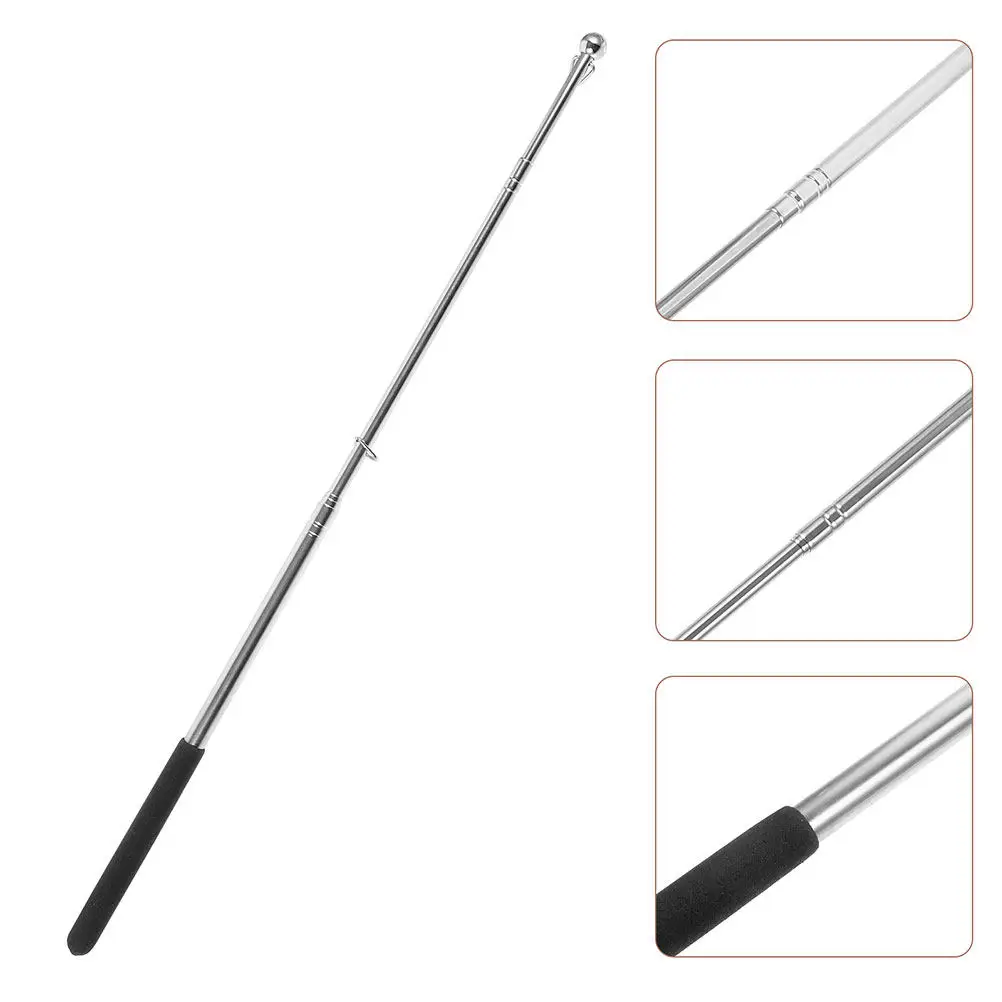 3Pcs Stainless Steel Telescopic Handheld Flagpoles Portable Collapsible Extending Non-Slip Grip Ring Tourist Guide Teaching