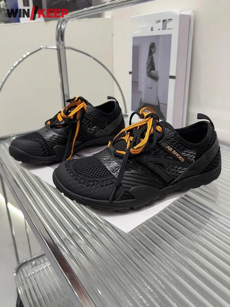 2025 New Women Summer  Sneakers Comfortable Breathable Spliced Split Leather Sport Shoes Lace Up Flat Shoes Running Trainers