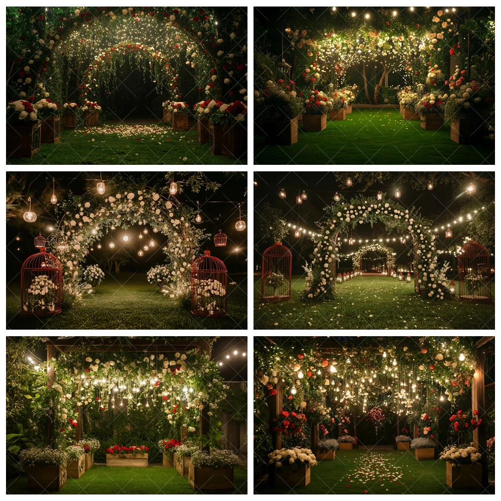 

Night Wedding Scene Photography Background Flower Wall Flower Bridal Shower Engagement Ceremony Birthday Party Decoration