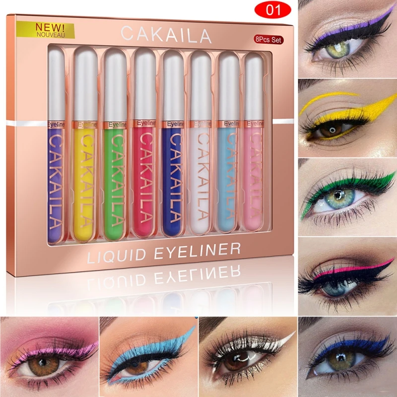 8 Colors Liquid Glitter Eyeliner Set Silver Long Lasting High Pigmented Brighten Waterproof Shimmer Sparkling Blue Metallic Kit