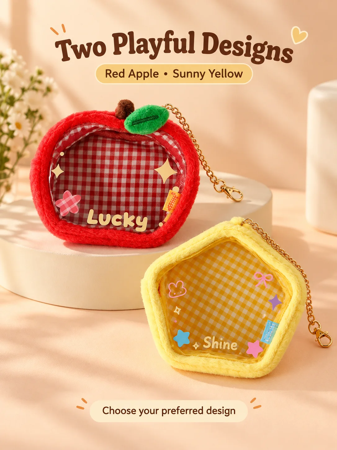 Cotton Doll Display Carrier Bag, Girls Outing Storage Pouch, Student Apple Pendant Badge Ita Bag