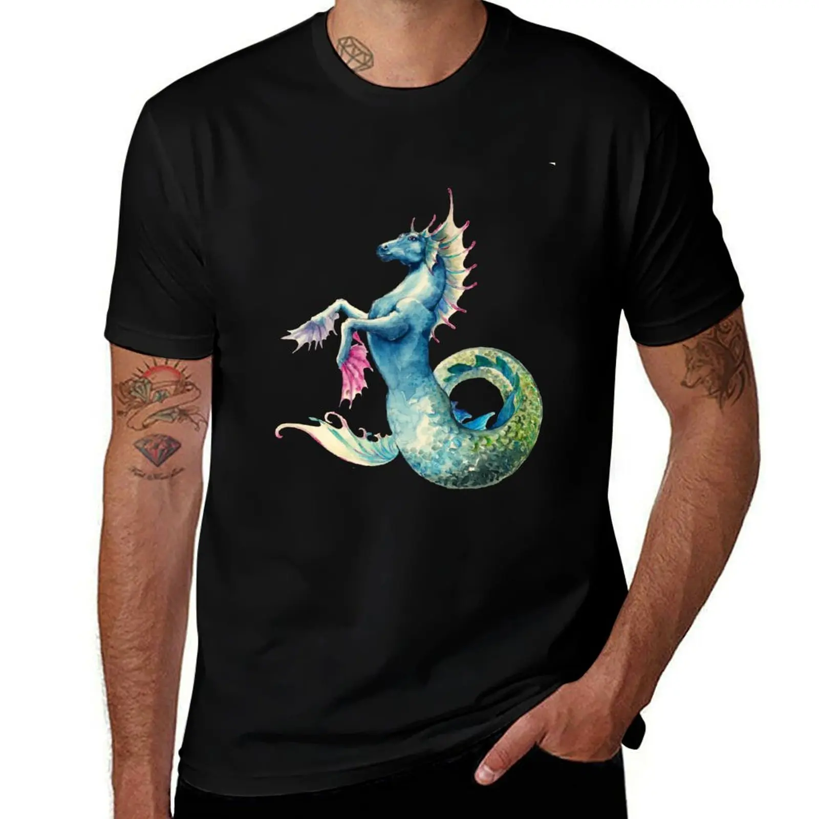 

100% men shirt man for cotton shirt T-Shirt tees graphic T-Shirt man t seahorse) shirts designer t t (mythical Hippocampus