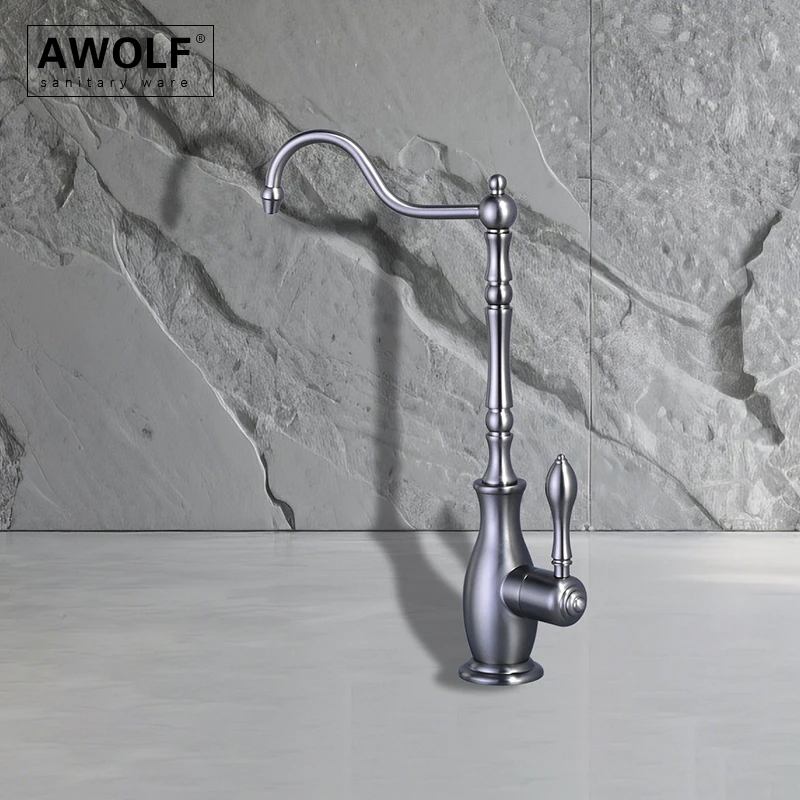 Solid Brass Kitchen Purifier Direct Drinking Faucet Brushed Gold Grey Kitchen Sink Tap for Cold Water Chrome Black FW013